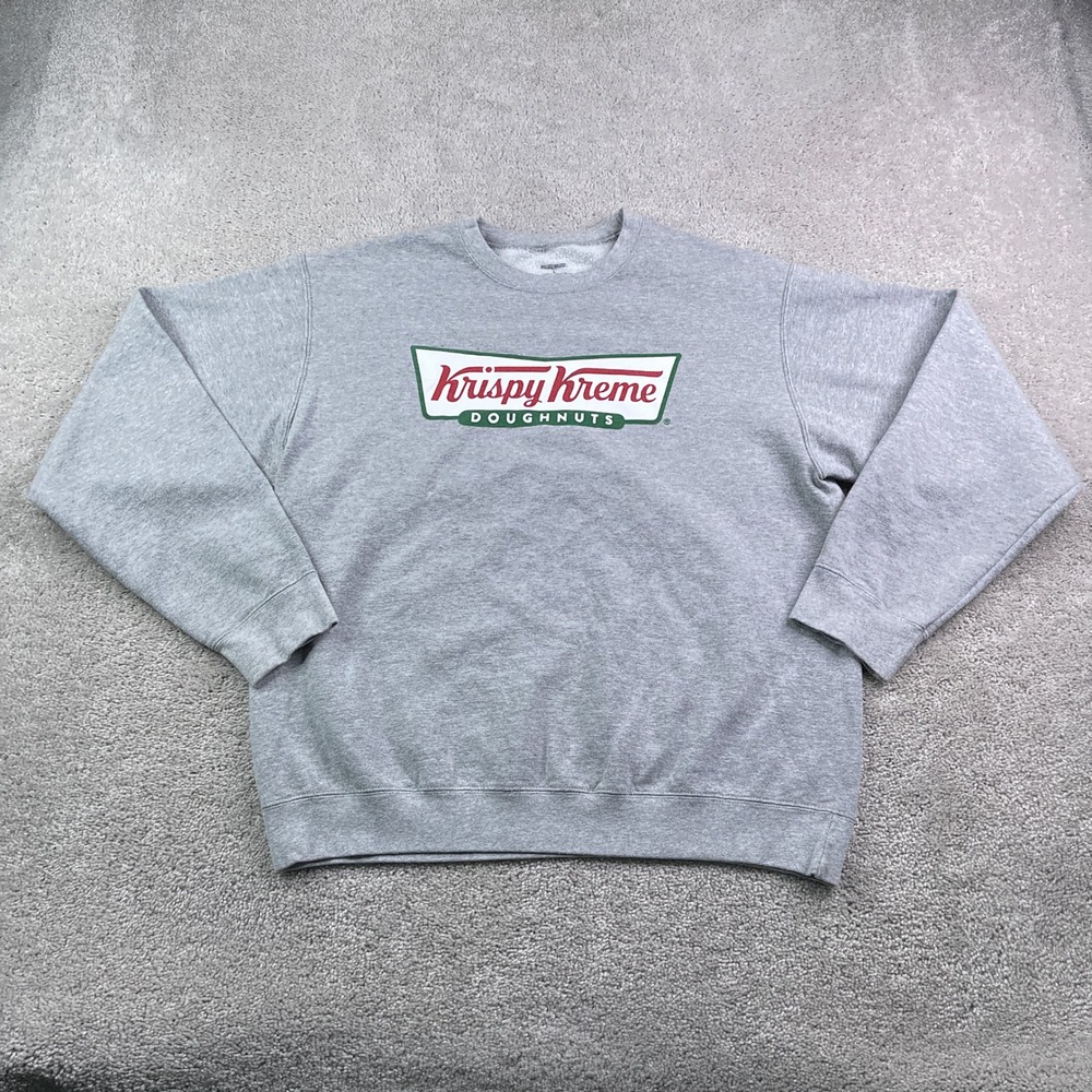Krispy Kreme Sweatshirt Mens Large Gray Crewneck Logo Graphic Foodie Streetwear